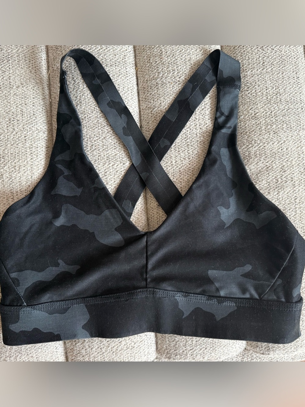 Prana Black Camo Cross-Back Sports Bra